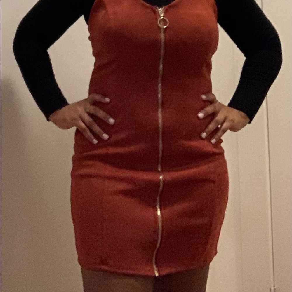 Burnt orange zip up body con dress